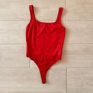 Just Polly Bodysuit Red Thong Medium Snakeskin Pattern Sleeveless Square Neck M
